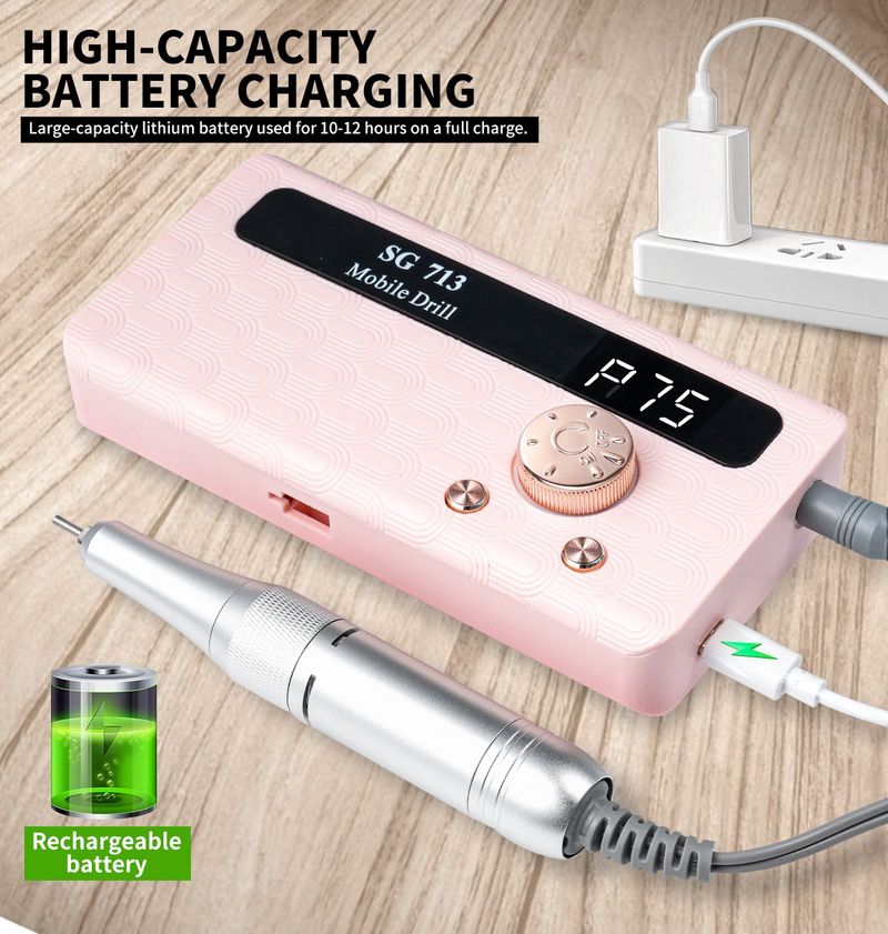 Professional 45000RPM Electric Portable Nail Drill Machine Rechargeable Low Noise Nail Sander File For Manicure Salon Tool 240314_voghion.com