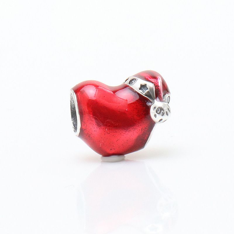 Bijou pour femme - Pendentif lumineux de Noël en forme de cœur plaqué argent avec bonnet de Père Noël - Cadeau de luxe pour les fêtes - Cadeau en forme de cœur_voghion.com