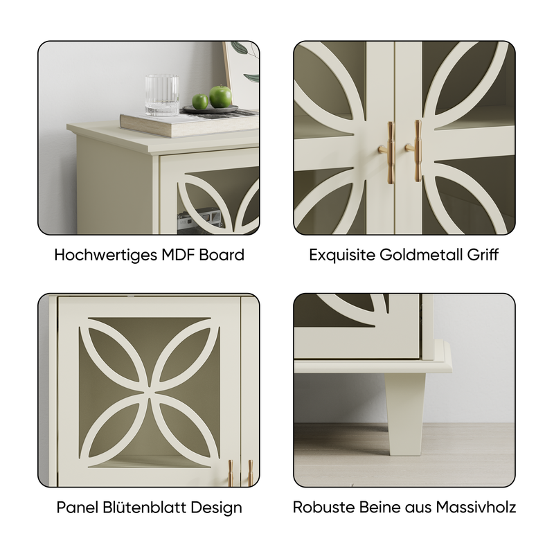 Credenza Creme Con Verstellbaren Böden, Hartglastüren, Retro-Design_voghion.com