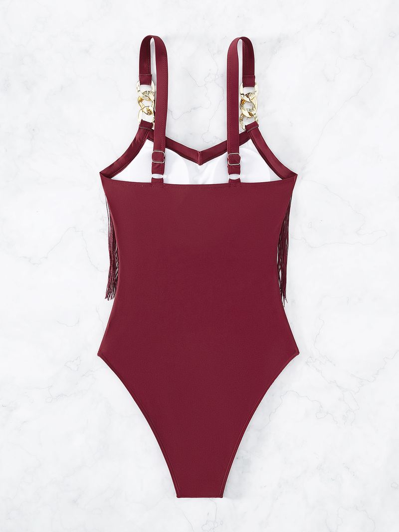 Costume da bagno intero con nappa e cinturino a V, costume da bagno intero con catena multicolore, bikini push-up sexy da donna_voghion.com