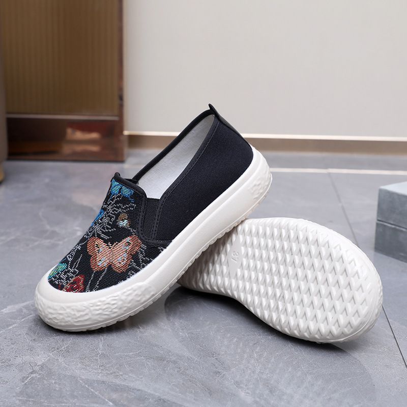Spring Summer Old Beijing Women's New Loafers Canvas Slip-On Thick Lazy Fashion Casual Soft Sole Fisherman Shoes_voghion.com