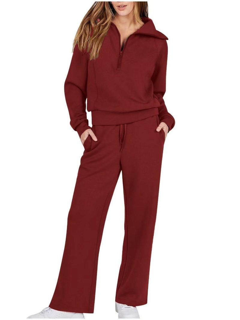 Women's Clothing autumn and winter casual sports suit zipper long sleeved sweatshirt healthy cloth wide leg pants_voghion.com
