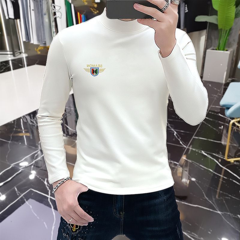 Premium Slim-Fit Men's Long Sleeve Turtleneck T-Shirt - Soft Cotton Blend, Minimalist Style For Autumn/Winter (Black/White/Khaki) - Sizes M-4XL_voghion.com