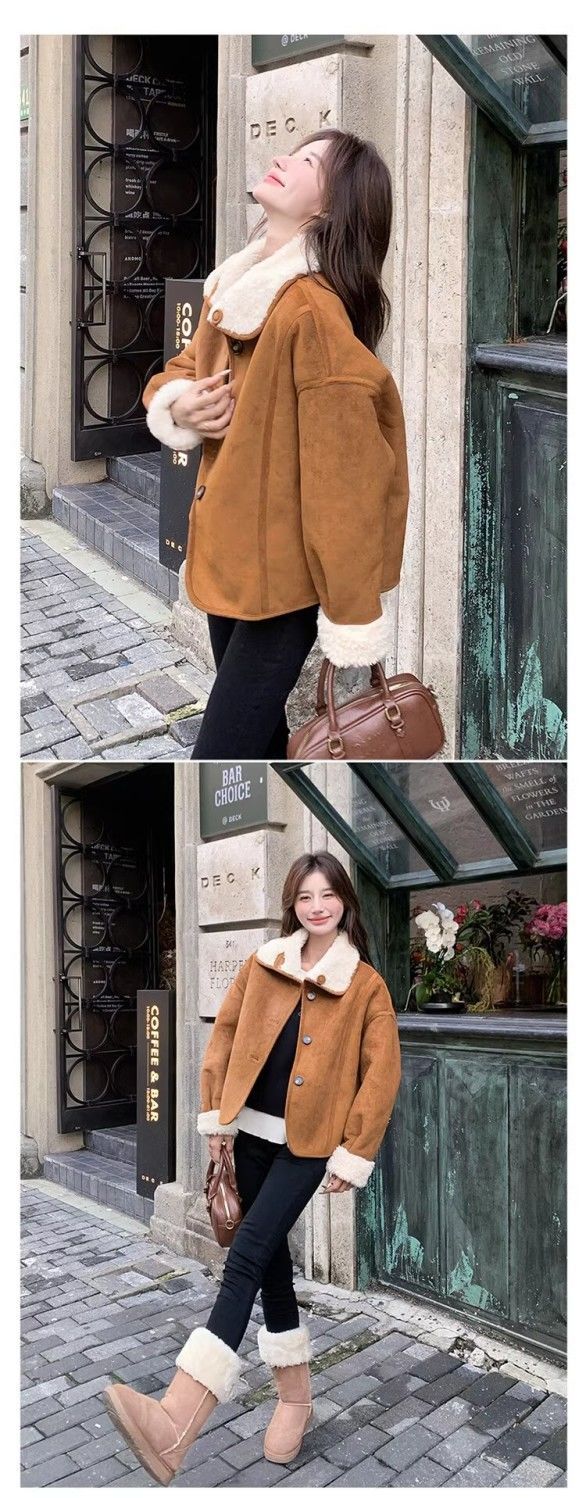 Cappotto in pelle di pecora scamosciata color cachi per donna, autunno e inverno 2024, nuova giacca in cotone foderata in pile_voghion.com