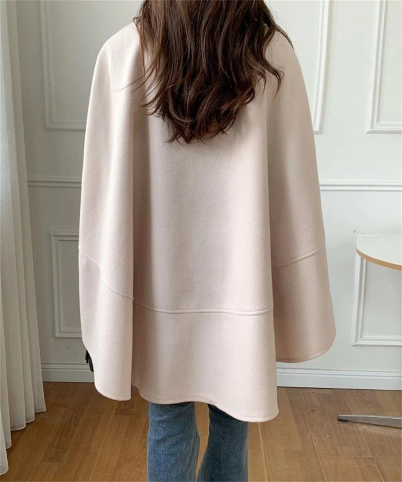Elegant Batwing Sleeve Wool Cape Coat - Oversized Poncho Style For Women, Autumn Winter Fashion, Casual Loose Fit, Pure Color & Checkered Patterns_voghion.com