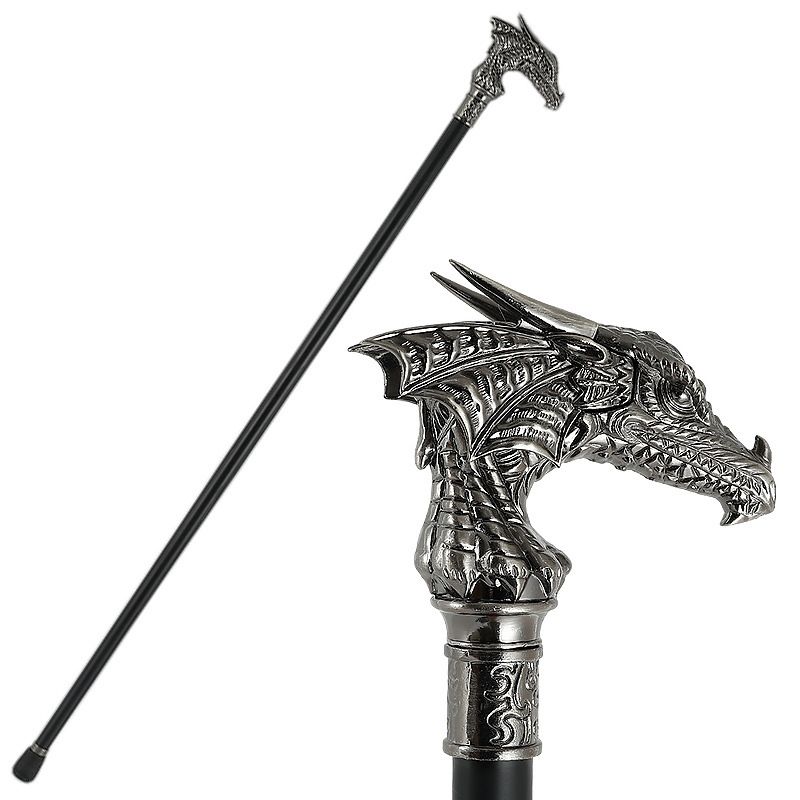 Winged Dragon Gentleman Cane Deluxe Walking Stick Metal Crutch Bar Party Halloween Shooting Props Elderly Anti-Slip_voghion.com