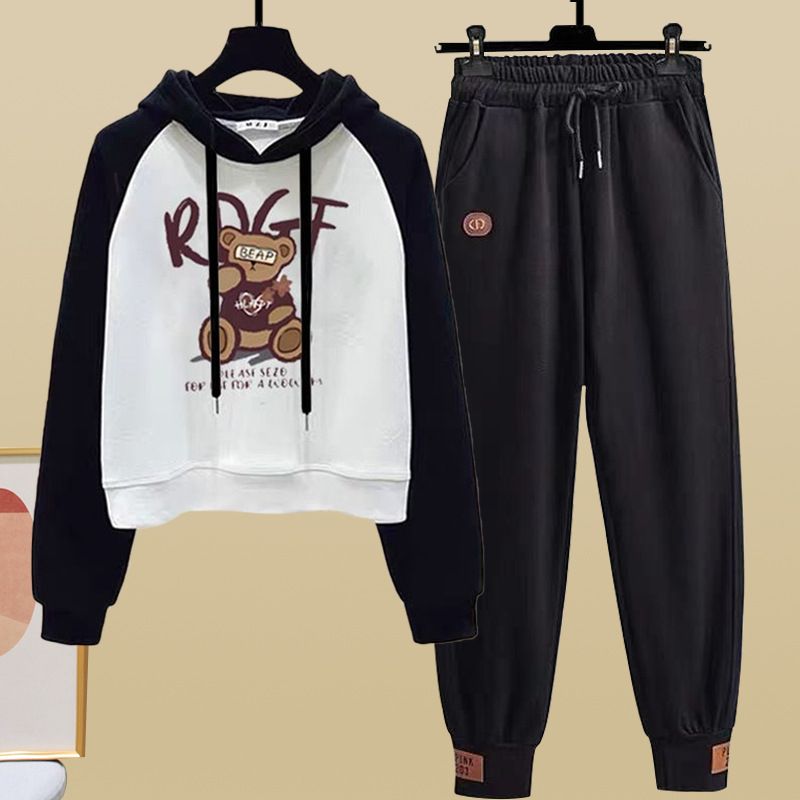 "Elegante set con felpa con cappuccio e pantaloni da jogging a contrasto - Pullover casual con stampa anime e pantaloni affusolati aderenti, comodo capo in poliestere per uomo e donna"_voghion.com