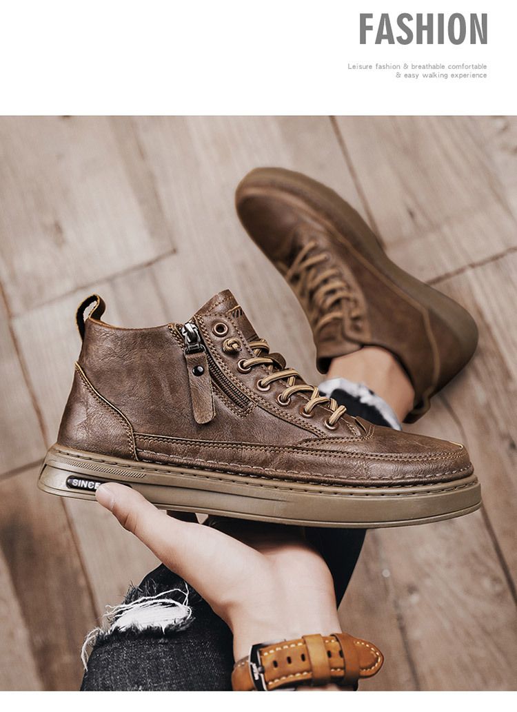 Men's Casual Leather Shoes For Business & Daily Wear - Round Toe, Low Heel, Breathable Mesh Lining, Durable Rubber Sole, Stylish And Comfortable_voghion.com