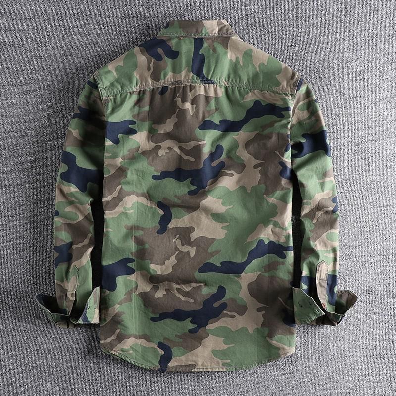 Suitable For All Seasons Double Pocket Trendy Washed Camouflage American Workwear Long Sleeve Shirt For Men Versatile Casual Military Style Youth_voghion.com