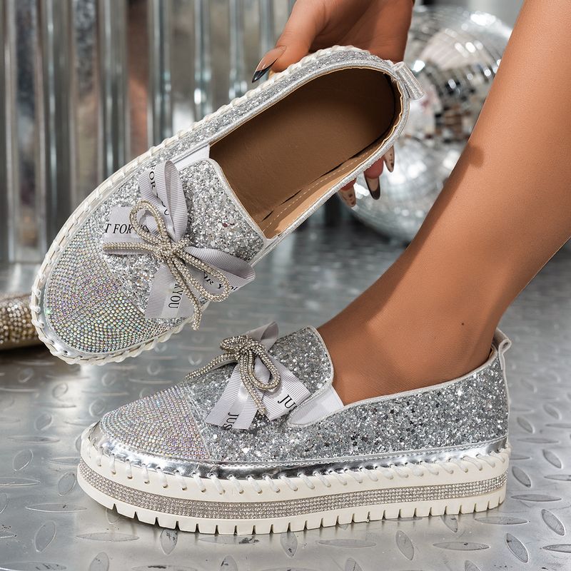 Damenschuhe Neue große Größe Strass Schleife Freizeitschuhe Nischendesign Einzelschuhe Trend_voghion.com