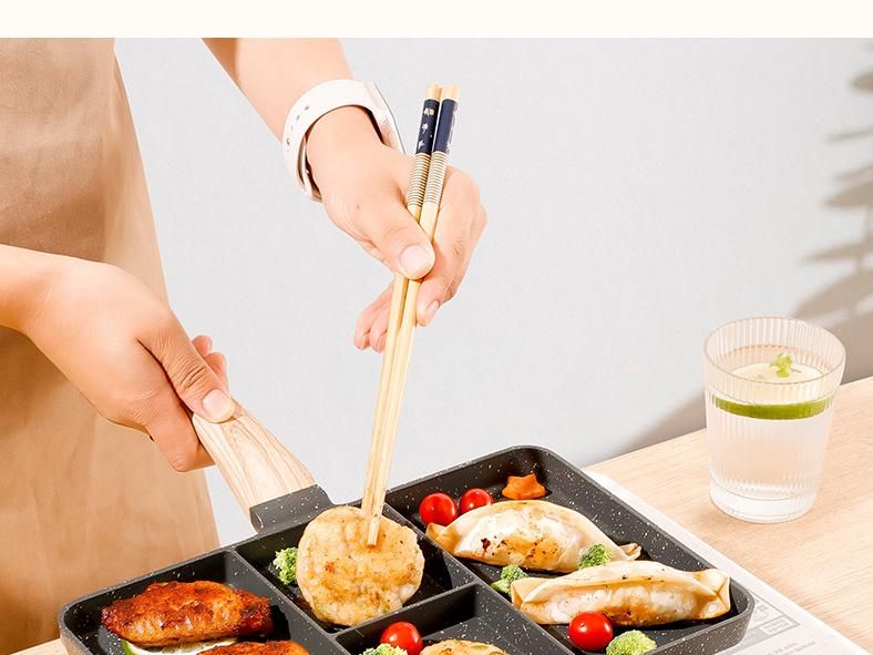 Frigideira antiaderente Maifanshi, frigideira branca, frigideira doméstica de fundo plano com quatro furos, frigideira para ovos, frigideira para bifes, frigideira para café da manhã, frigideira_voghion.com