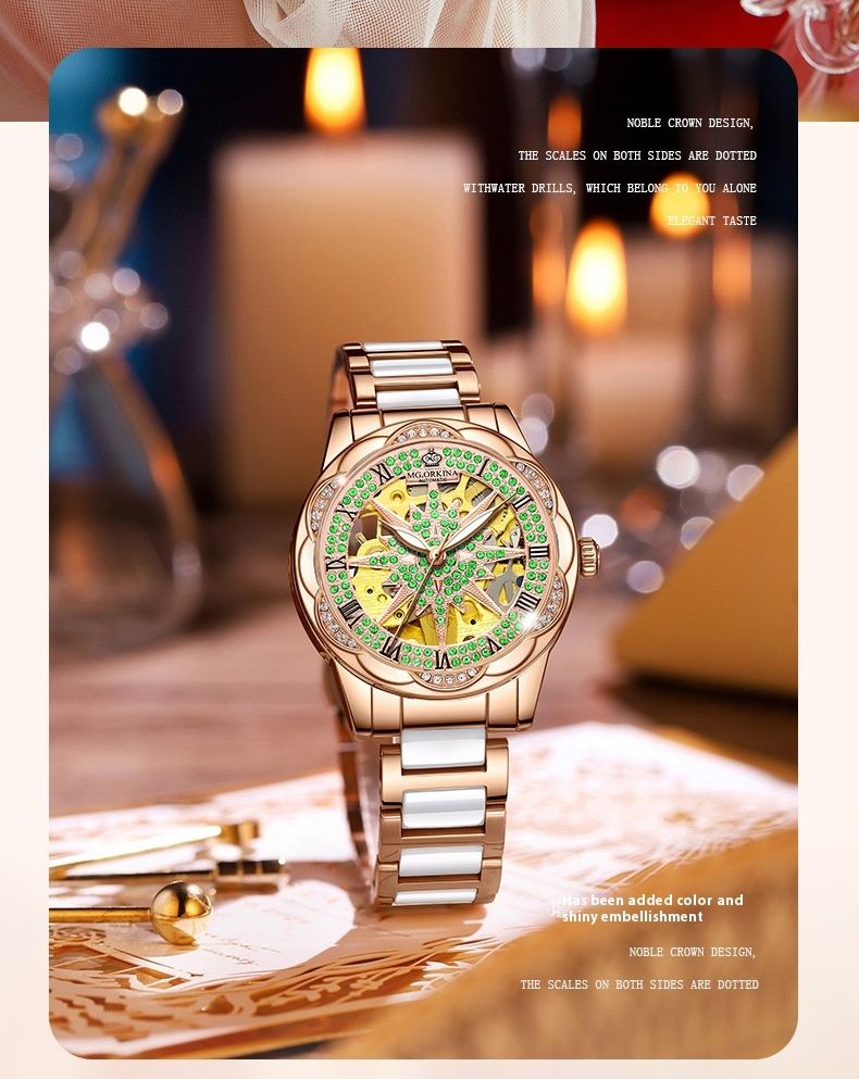 New light luxury ladies automatic skeleton fashion mechanical watch_voghion.com