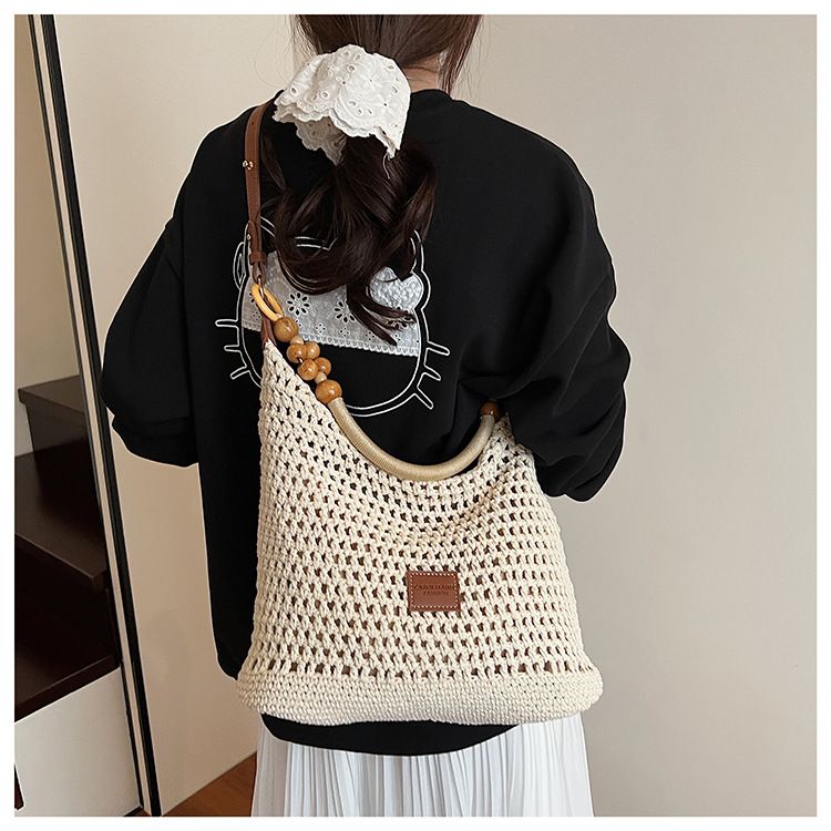 Summer Lazy Style Large Capacity Tote For Women 2025 New Fashion Handwoven Underarm Beach Bag_voghion.com