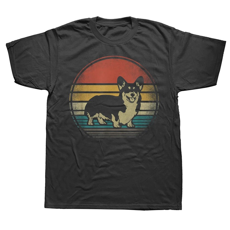 T-shirt à manches courtes en coton avec imprimé de chien rétro vintage années 60 et 70_voghion.com