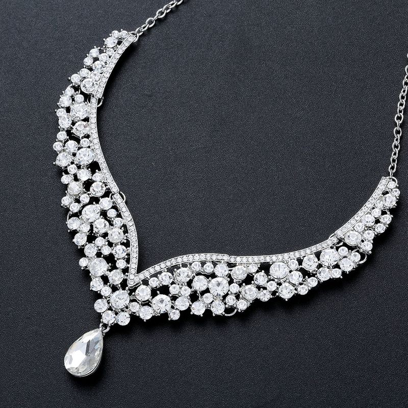 Set di gioielli da sposa con collana e orecchini di cristallo esagerati, nuovi e creativi_voghion.com