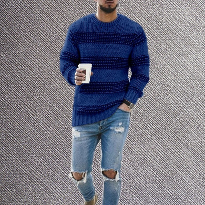 2024 Sweter męski Jesień i Zima Nowe Produkty Dzianina Duży Pasiasty Sweter Casual_voghion.com