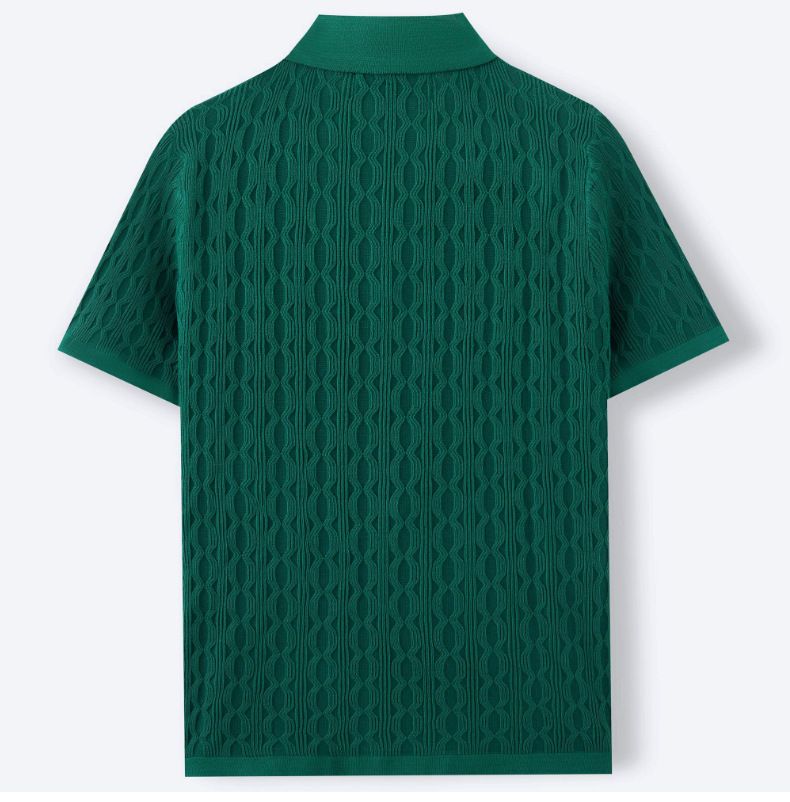 Men's Light Luxury Button-down Leisure Knitted Polo Shirt Popular Retro Solid Color Short Sleeve Chic Fashion Jacquard Knitwear_voghion.com