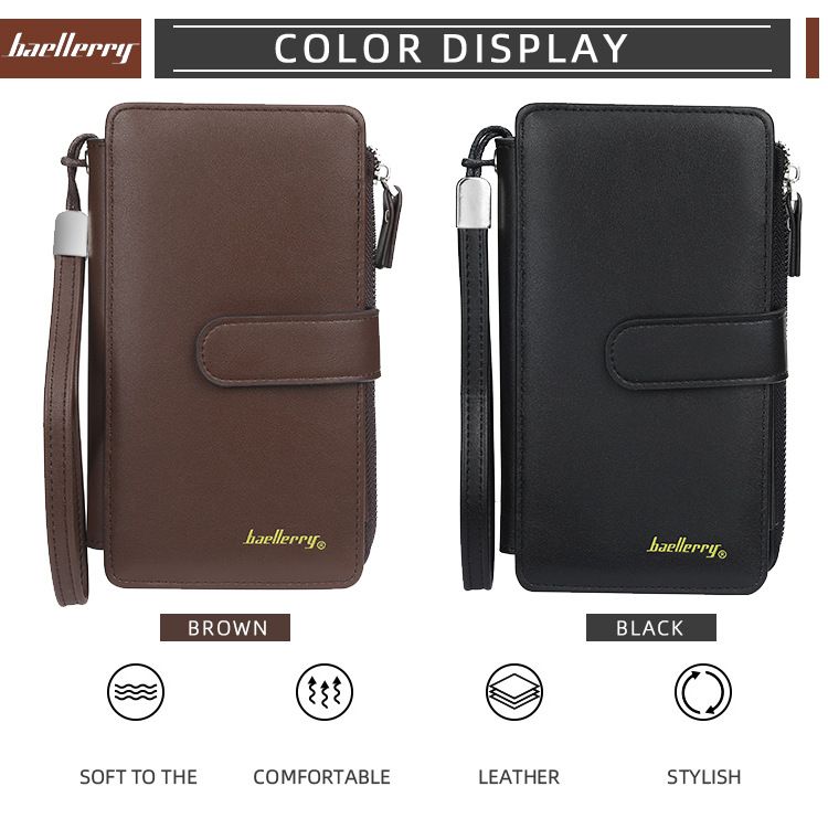 Portafoglio Baellerry da uomo, lungo, multifunzionale, borsa per cellulare, retrò, con cerniera, fibbia, all'ingrosso_voghion.com