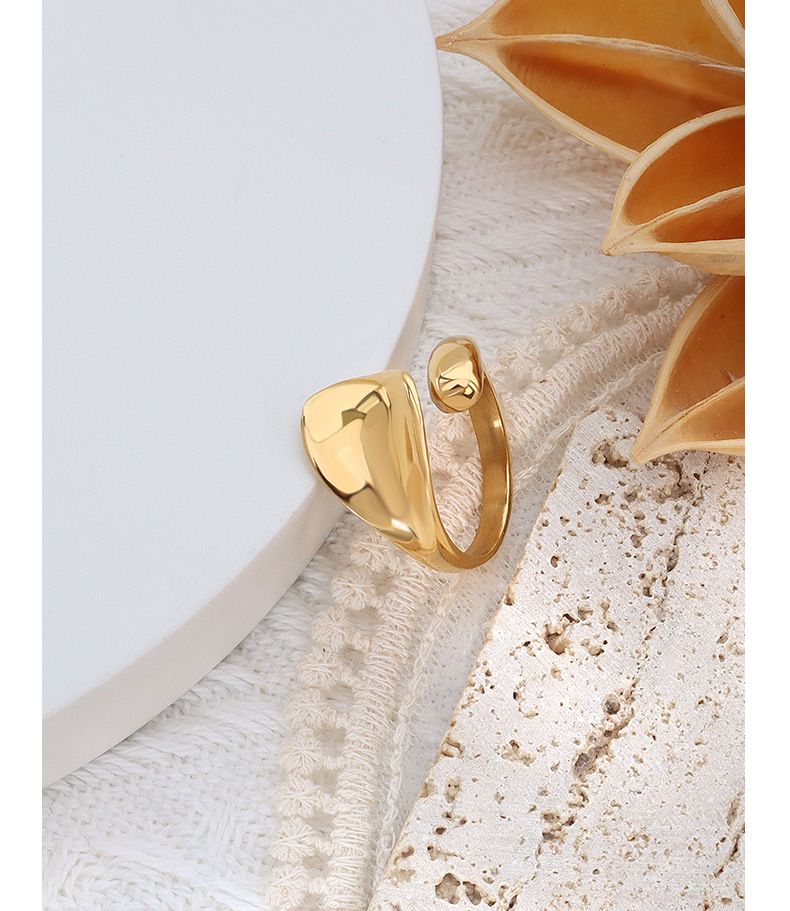 Marka French style rings simple geometric dent plain ring titanium steel gold index finger ring_voghion.com