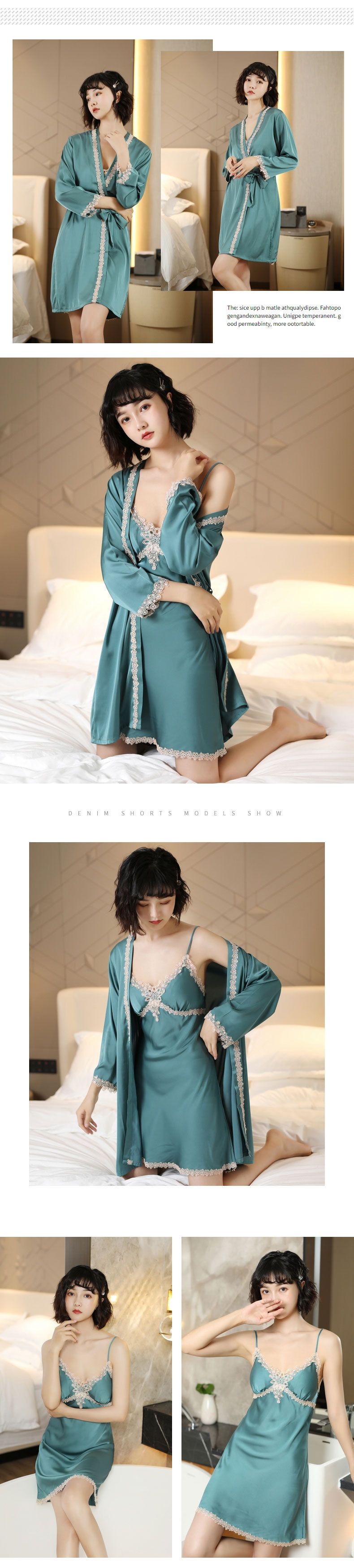 Camicia da notte sexy invernale da donna in due pezzi, accappatoio sottile in seta ghiacciata primaverile e autunnale_voghion.com