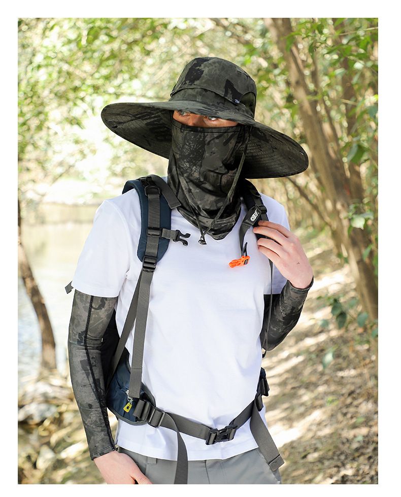 Chapéu de sol masculino para atividades ao ar livre com proteção UV - boné para pesca e ciclismo, respirável e ajustável, inclui máscara facial refrescante e proteção para o pescoço_voghion.com