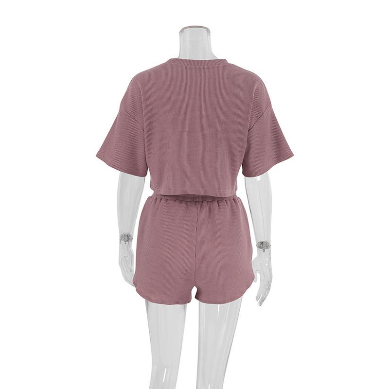 2024 Autumn Fashion Knitted Short Sleeve Pajamas Two-Piece Set Casual Cool Breathable Women's Homewear_voghion.com