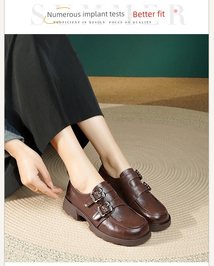 Damen 2025 Neuankömmling Authentische Loafer Dicke Sohle Höhe erhöhende Lederschuhe Britischer Stil_voghion.com