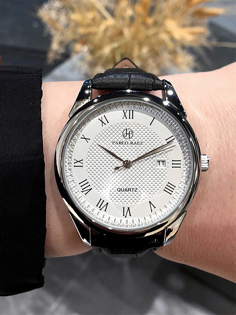 PABLO RAEZ High-value Brand Genuine Retro Trendy Men's Watch Genuine Leather Waterproof Calendar Student Watch_voghion.com