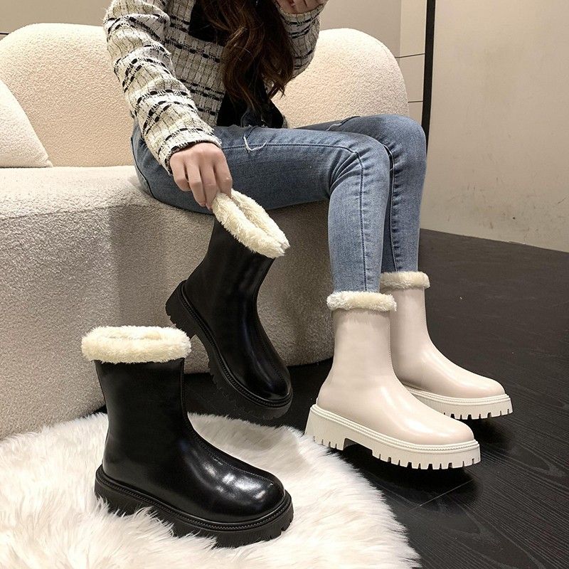 35-42 Large Size Women's Shoes To 43 Wide Fat Feet Thick Sole Martin High Heel Boots 2024 New Spring And Autumn 41_voghion.com