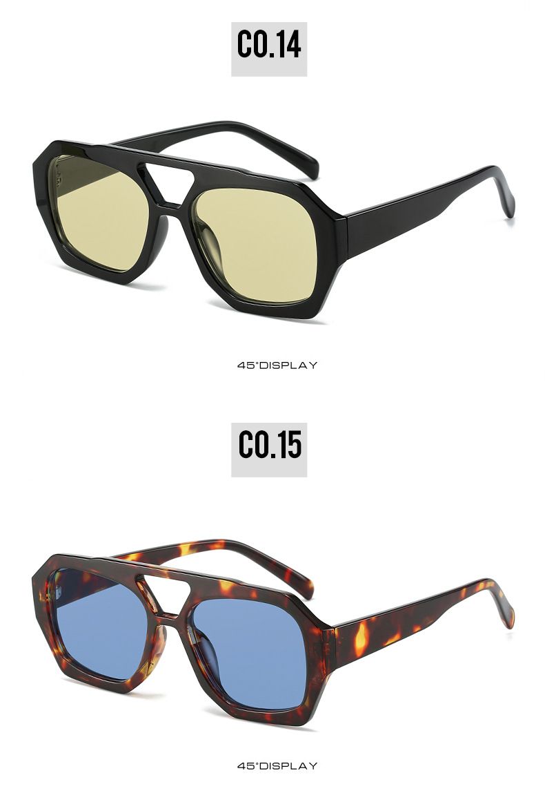 Occhiali da sole da donna Instagram influencer irregolari a doppio raggio, tendenza occhiali personalizzati a contrasto di colore semplice_voghion.com