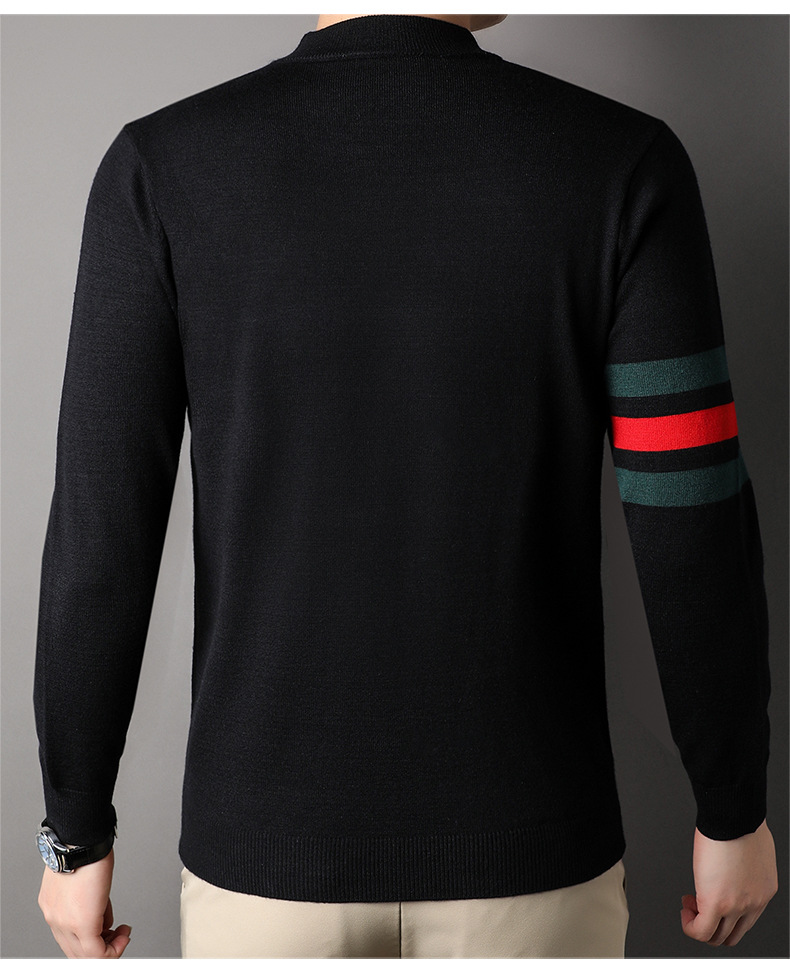 Maglione mezzo collo lavorato a maglia tinta unita autunno e inverno Camicia con fondo elastico di qualità Lino da uomo di fascia alta_voghion.com