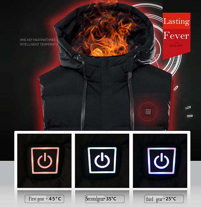 seven-zone heating vest autumn and winter warm jacket USB charging smart heating hooded cotton vest_voghion.com