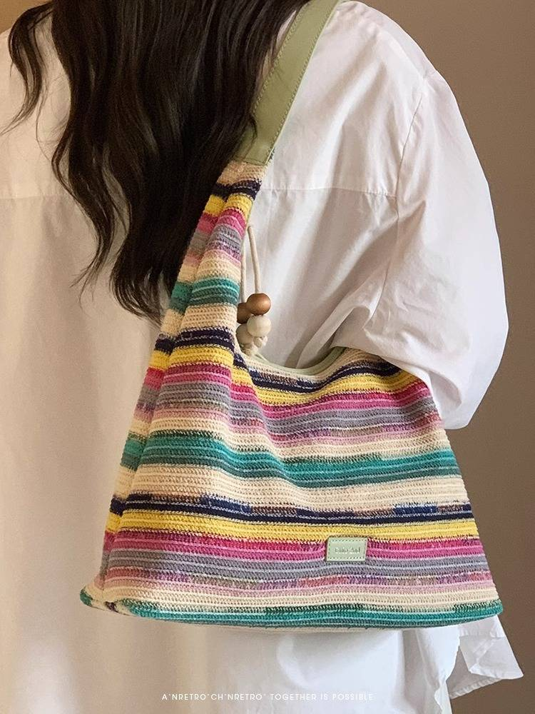 South Wind Chio2nd Rainbow Hatot Bag Dames 2024 Nieuwe Seaside Geweven Tas met Grote Capaciteit Schoudertas_voghion.com
