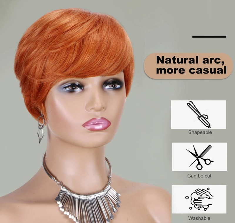 Pixie-Kurzhaar-Bob, maschinengefertigte Vollperücke, 100 % Echthaar_voghion.com