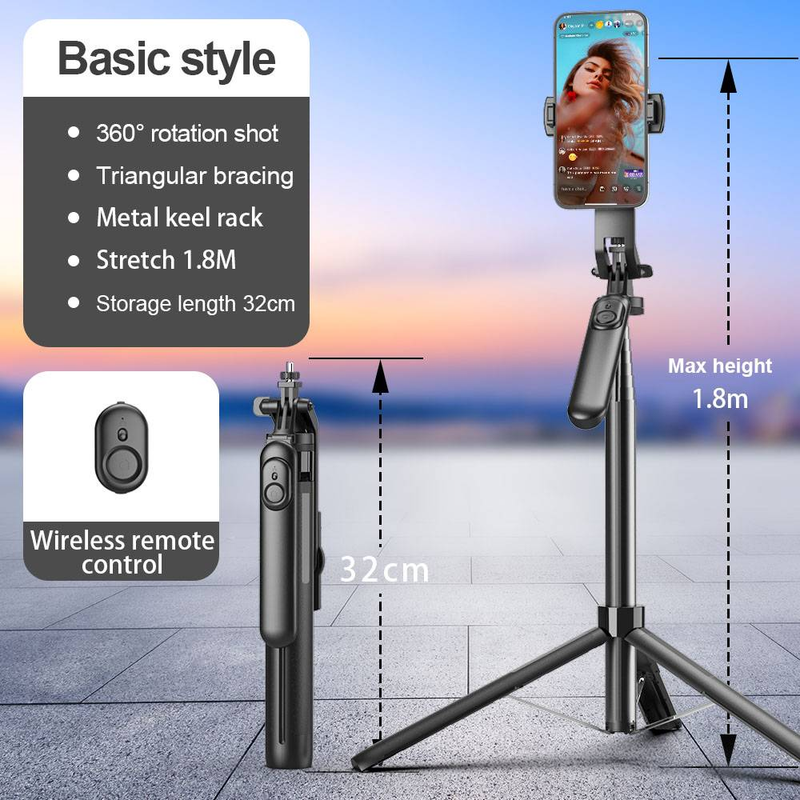 Scalable wireless remote control tripod phone holder with flash, selfie stick, and versatile photography tools_voghion.com