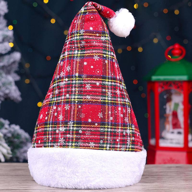 Christmas Hat Santa Claus Stripesd Plaid Headdress Kindergarten Kidsren's Snowflake Hat Decoration_voghion.com
