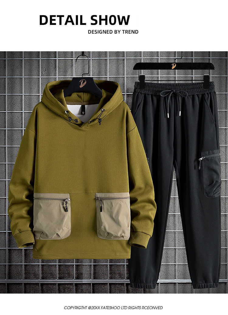 Ropa para hombre Sudadera con capucha de talla grande de moda de estilo coreano de primavera y otoño para hombre Pantalones deportivos holgados y cómodos un conjunto completo_voghion.com