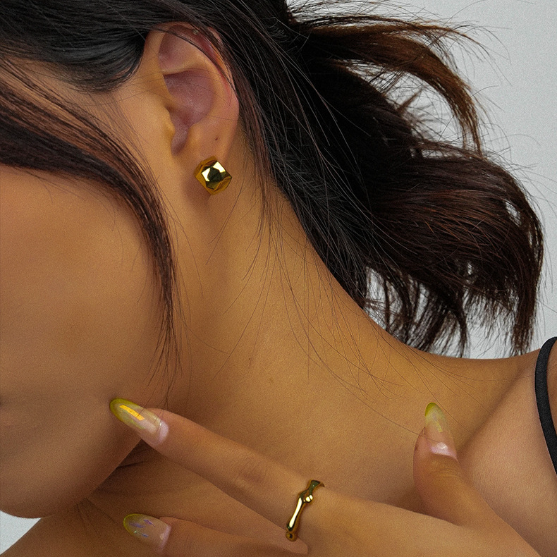 Boucles d'oreilles simples en argent sterling pour femmes, style froid, métal brillant, sens de toutes les correspondances_voghion.com