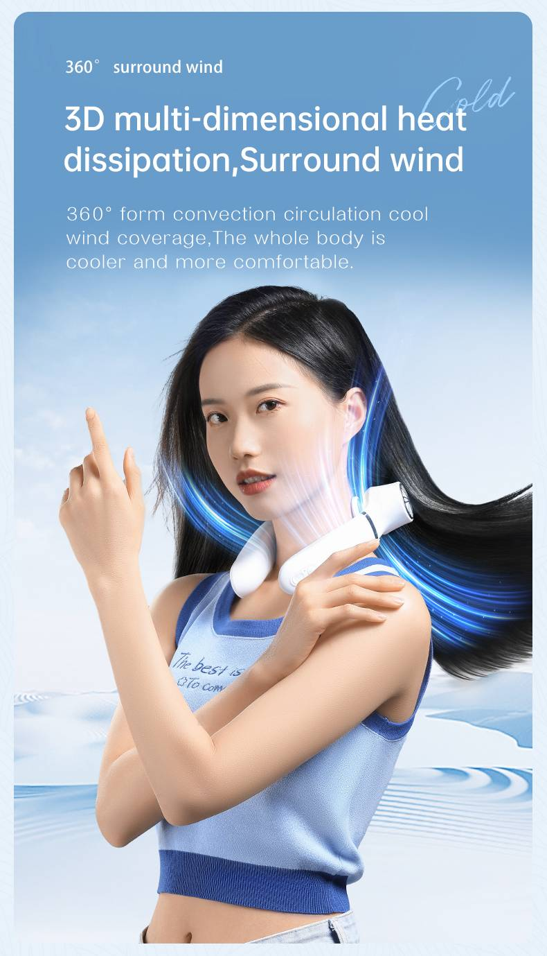 Ventilador de ar-condicionado portátil Byteuni, ventilador de pescoço com chip de refrigeração, fluxo de ar de 60°, 3 velocidades, ventilador pessoal de baixo ruído para casa/escritório/exterior_voghion.com