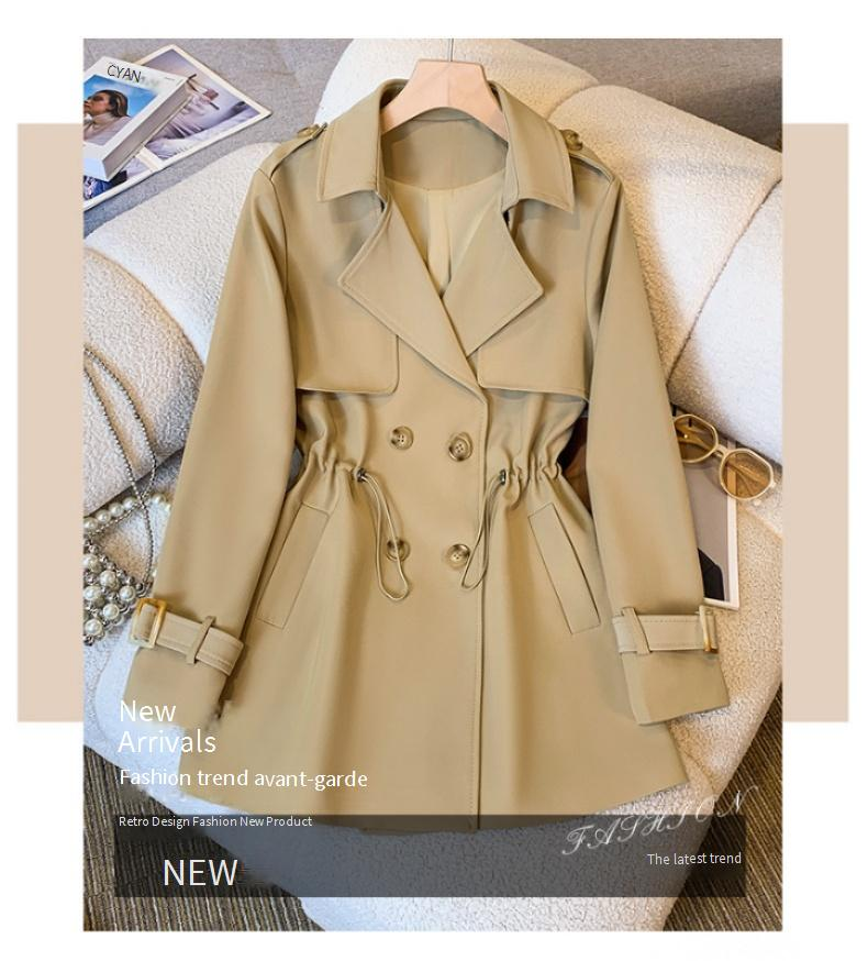 Women's Clothing Suit Collar Trench Coat Waist Hugging Versatile Slimming Petite Khaki Trench_voghion.com