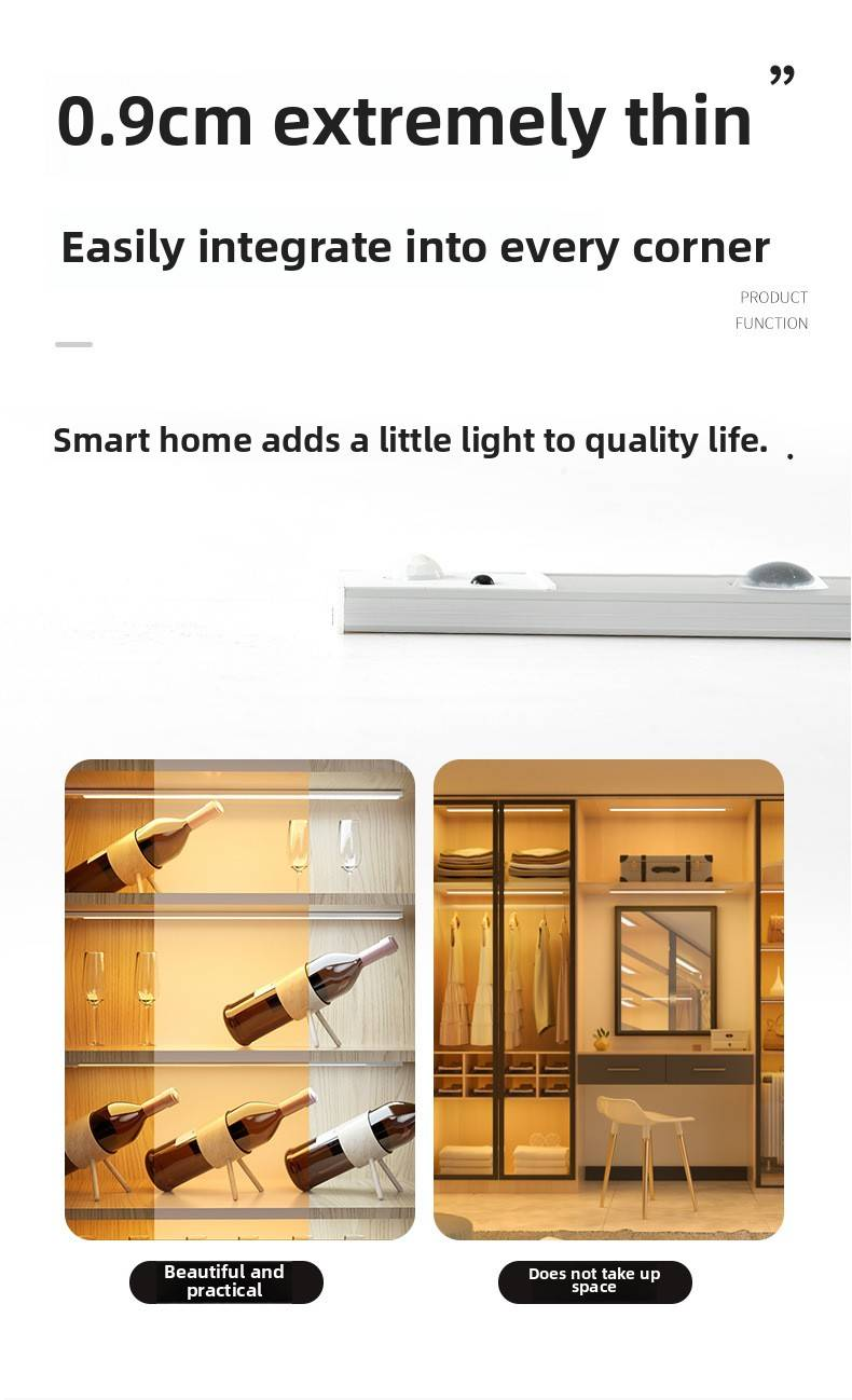 Striscia luminosa a LED wireless per armadietti - Sensore di movimento ricaricabile, luce soffusa, autoadesiva, telecomando, per cucina/armadio/cucina/cantina per vini_voghion.com