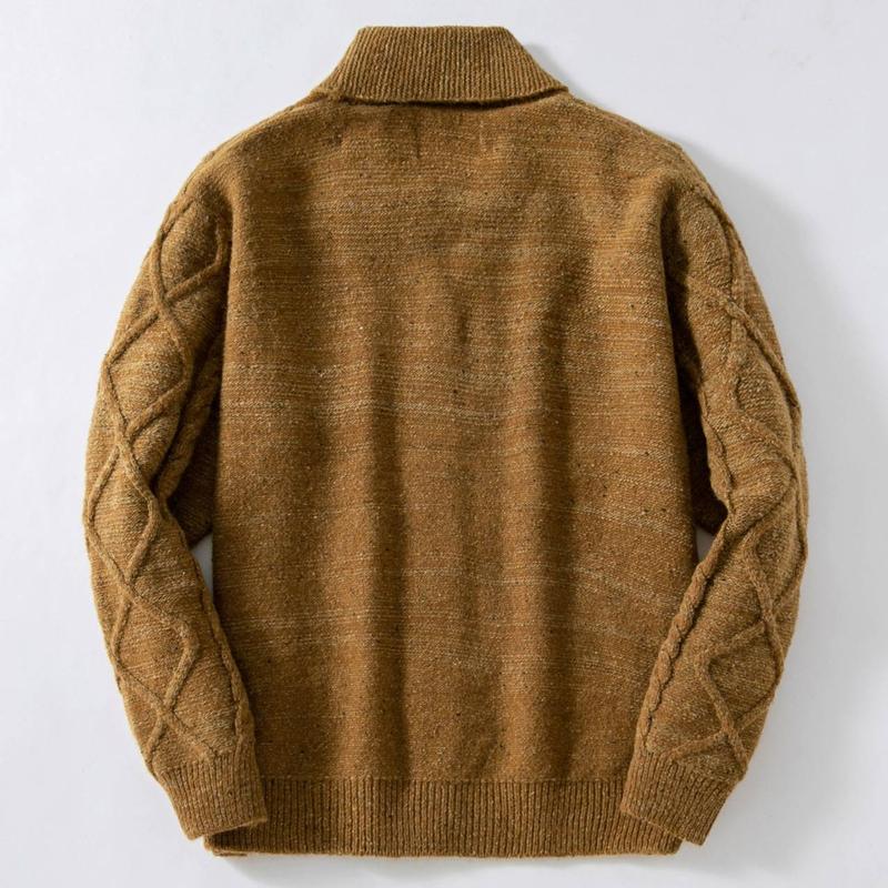 Men's Diamond Pattern Knit Cardigan – Retro Wool-Blend Sweater, Autumn & Winter Layering Essential (M-3XL, Brown)_voghion.com