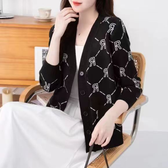 Women's Clothing V-Neck Knit Cardigan – Slim Fit Casual Long Sleeve Open Front Sweater With Pockets, Comfortable Polyester Blend For Fall & Winter_voghion.com