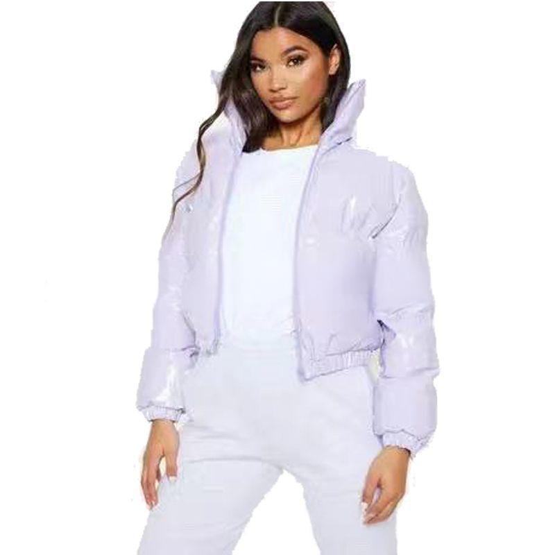 Puff Sleeve Winter Coat For Women - Shiny Quilted Jacket With Stand Collar, Lightweight Warmth, Trendy Streetwear & Office Wear_voghion.com