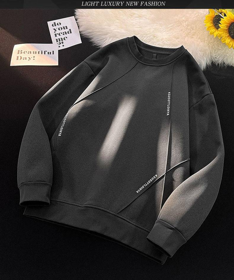 Herren-Sweatshirt mit Rundhalsausschnitt, lässig, lockere Passform, langärmliges Pullover-Oberteil für Teenager und junge Erwachsene (Schwarz, Graugrün, Dunkelgrau)_voghion.com