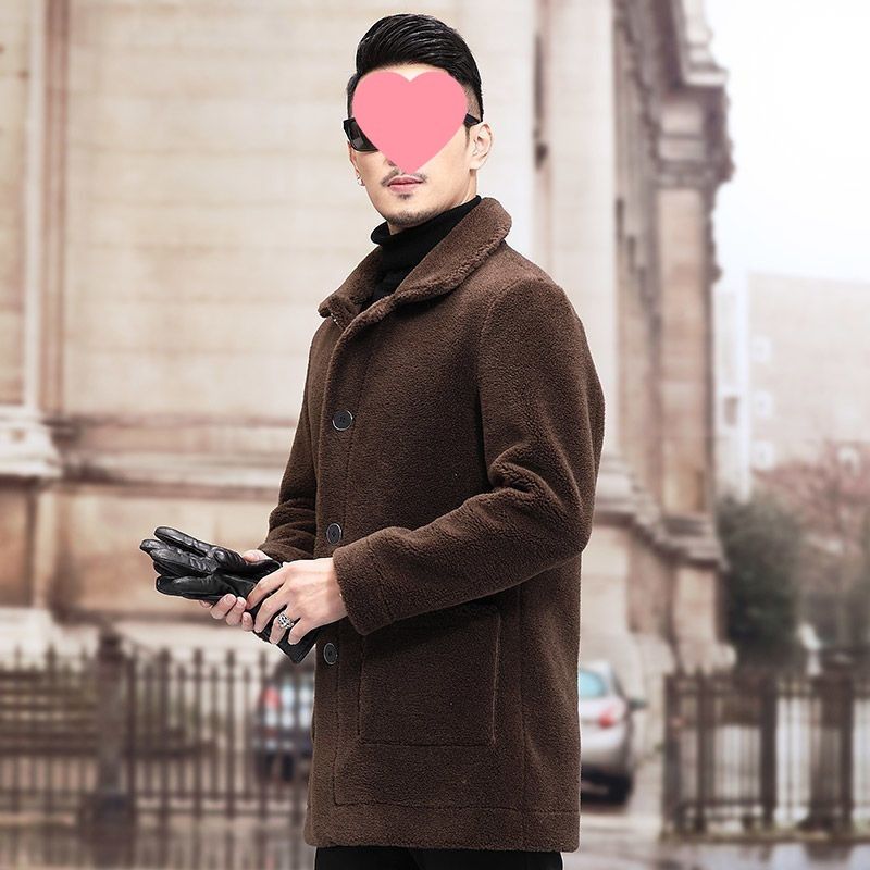 "Men's Mid-Length Sheepskin Coat – Stylish Autumn & Winter Faux Lamb Fur Lapel Jacket For Elegant Warmth"_voghion.com