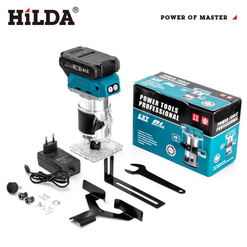 HILDA Cordless Lithium-Ion Wood Trimmer Router, Electric Wood Carving Machine, 700W Power, 3000-30000 RPM, 4mm/10mm Collet Size,_voghion.com