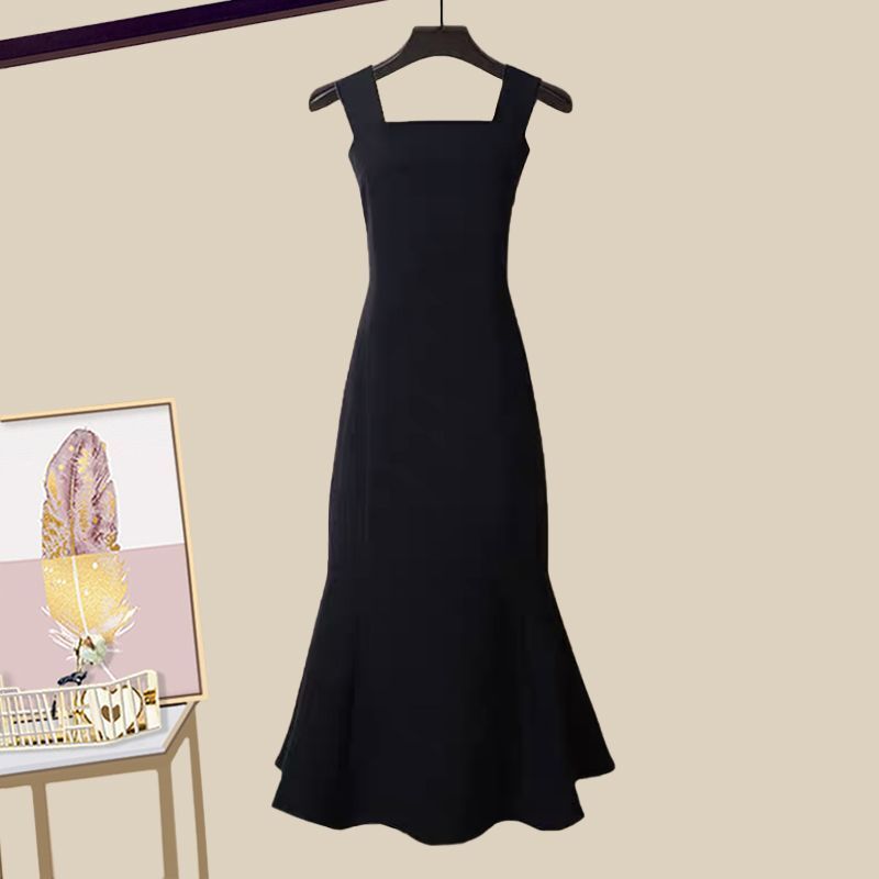 Ensemble 2 pièces élégant pull croisé et robe noire amincissante – Tenue printanière polyvalente pour femme (plusieurs coloris disponibles)_voghion.com