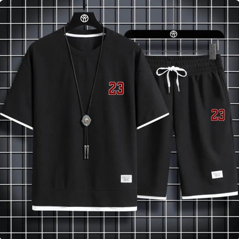 2024 Waffle Pattern 2 Piece Shorts Set Summer Tracksuit Men Clothing Haruku Style Fashion Loose Fit Sweatsuit_voghion.com