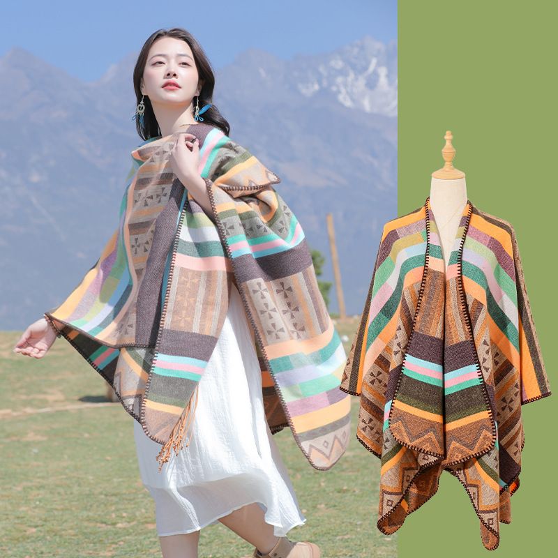Ethnic Style Shawl For Women Yunnan Lijiang Dali Cape Versatile Warm Cloak Travel Outfit Photo Scarf Outerwear_voghion.com